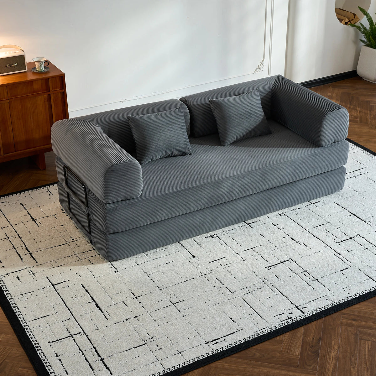 THOLASIS Folding Convertible Sofa Bed Velvet Futon Loveseat Living Room