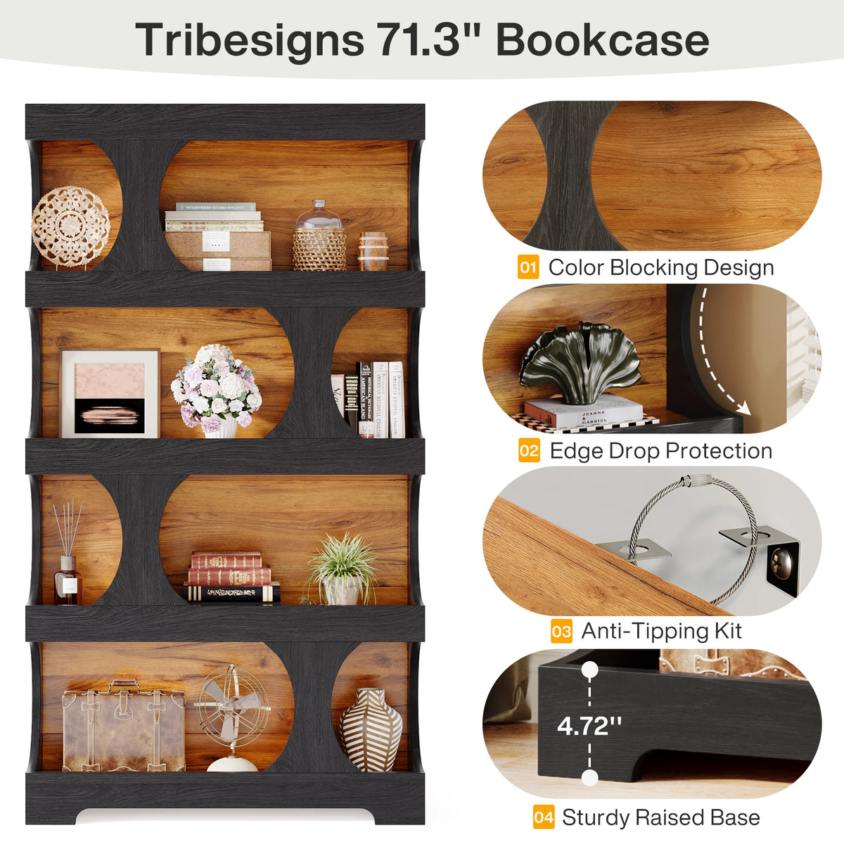 Tribesigns Modern S Shaped Bookcase With Four Tier Decorative Shelves