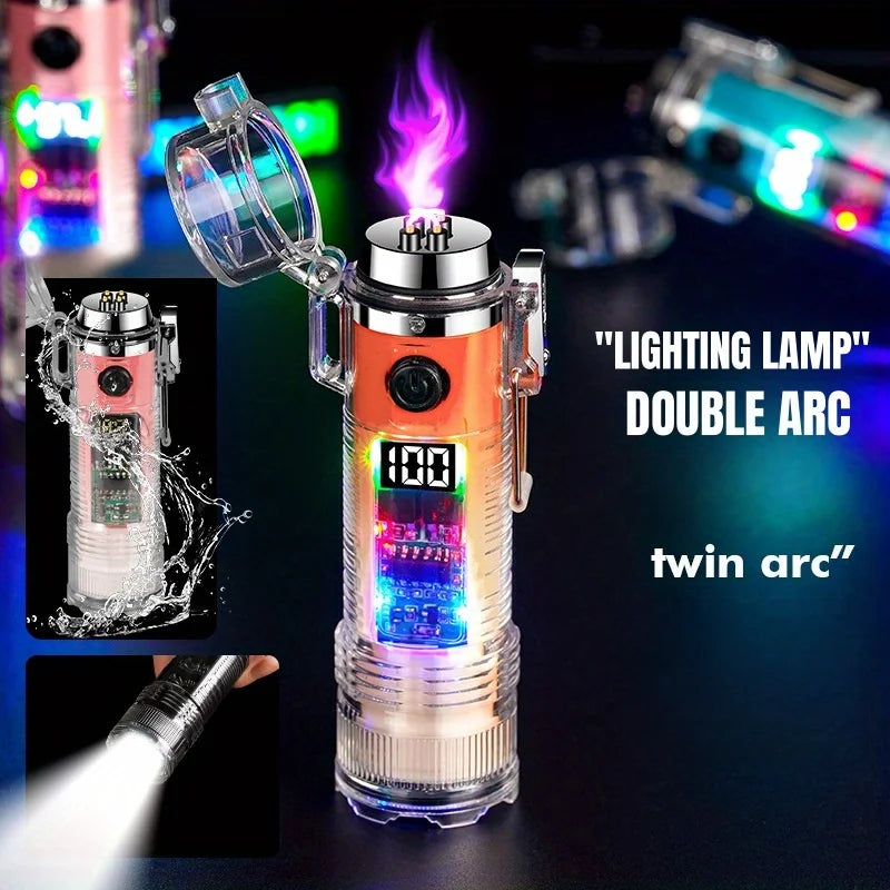 TopFlames Plasma Arc Lighter Windproof Flameless TypeC Rechargeable Flashlight