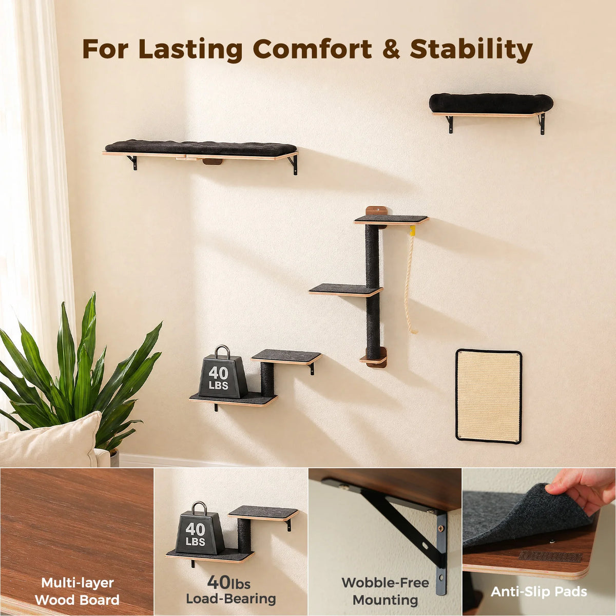 Pawz Road 5 Tier Wooden Wall Mounted Cat Climbing Shelf