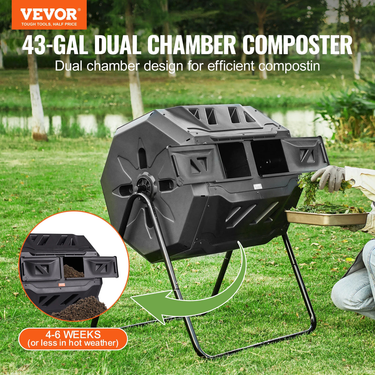 SucceBuy Dual Chamber Tumbling Composter for Garden and Kitchen