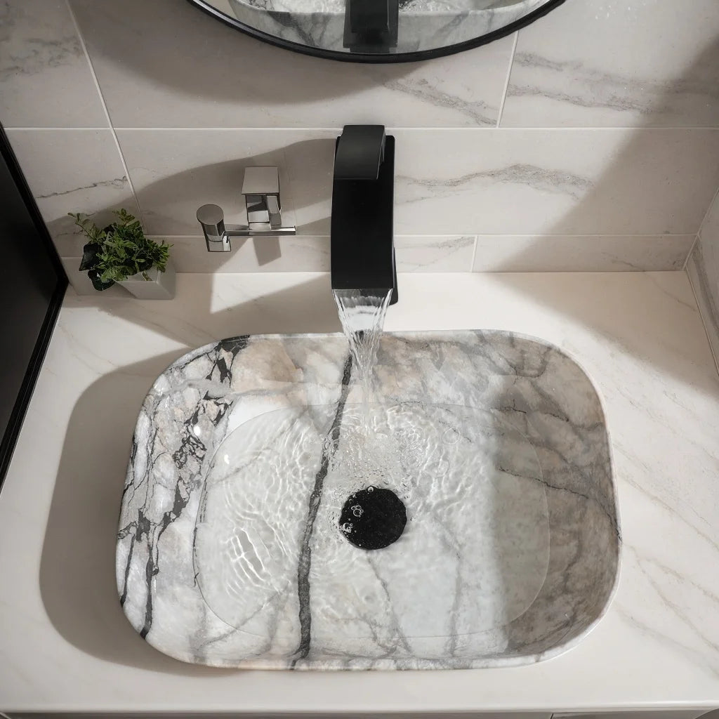 Mekkhala Rectangular Ceramic Vessel Sink Basin With Faucet