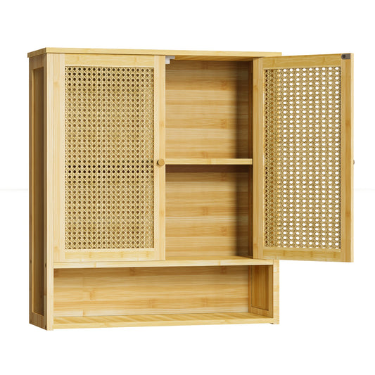 Wisfor Bamboo Wall Mounted Medicine Cabinet With Rattan Doors