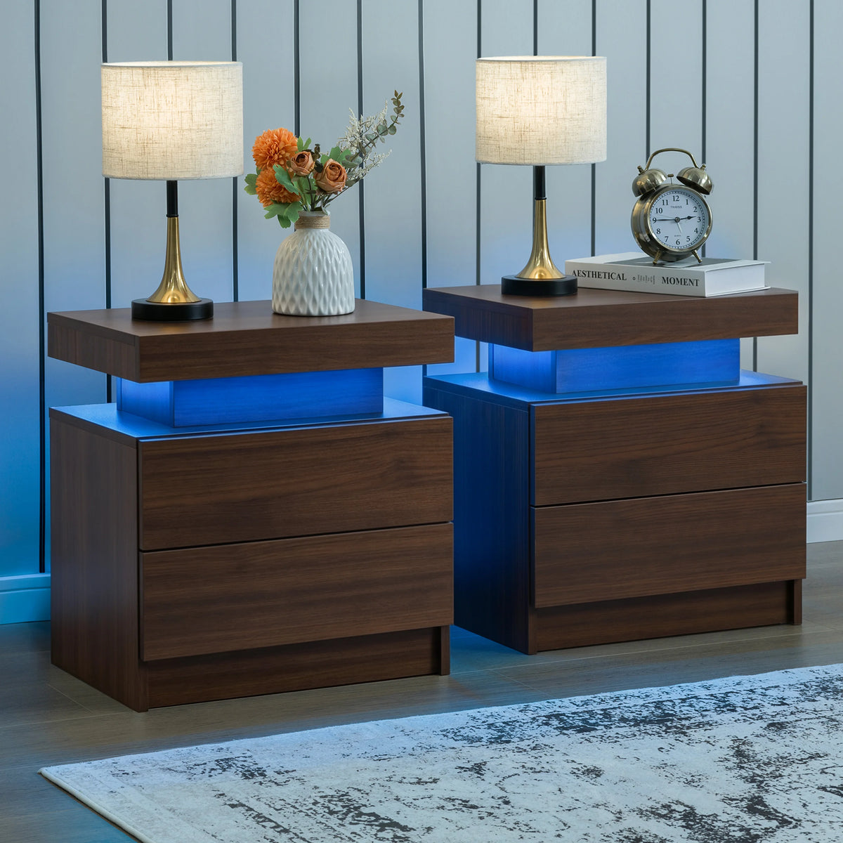 Cubehom LED Nightstand Set With Drawers For Bedroom