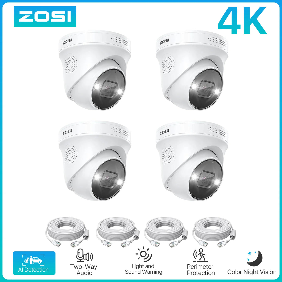 ZOSI 4K PoE Add On Security Camera With Human Detection