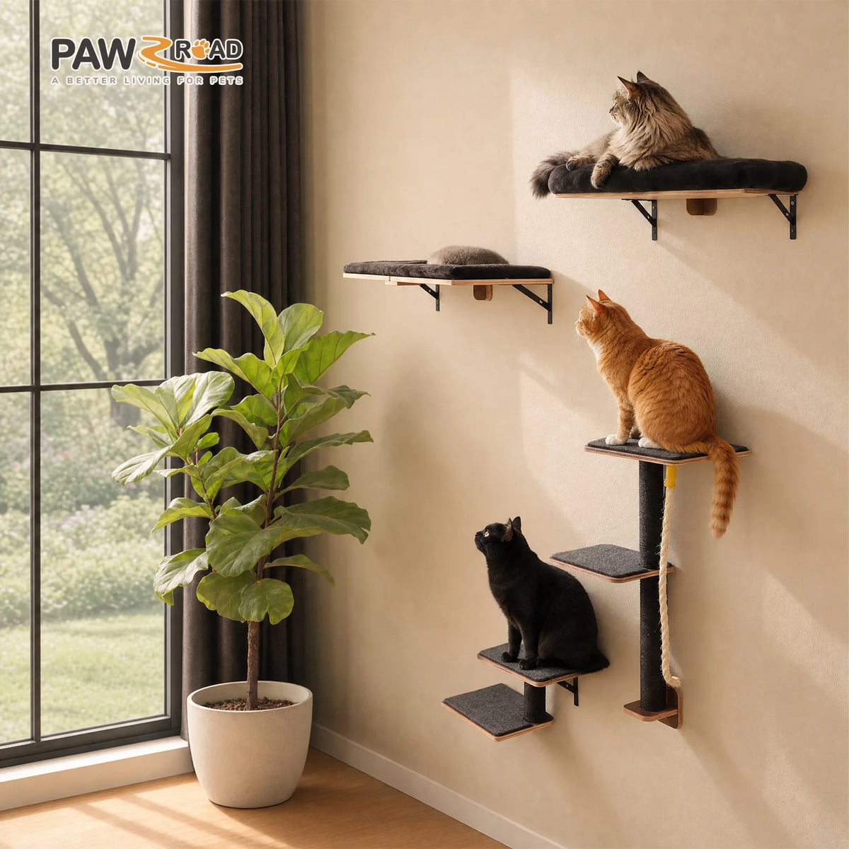 Pawz Road 5 Tier Wooden Wall Mounted Cat Climbing Shelf