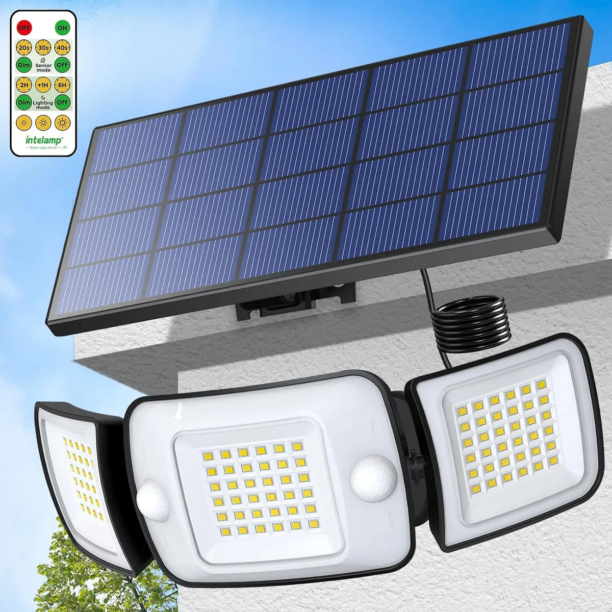 Intelamp Outdoor Solar LED Security Spotlight With Motion Sensors