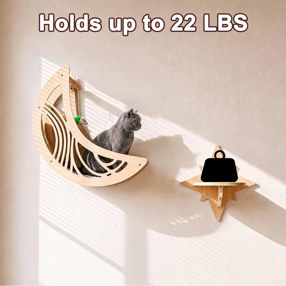CWV Wall Mounted Cat Shelves Moon Hammock And Star Perches