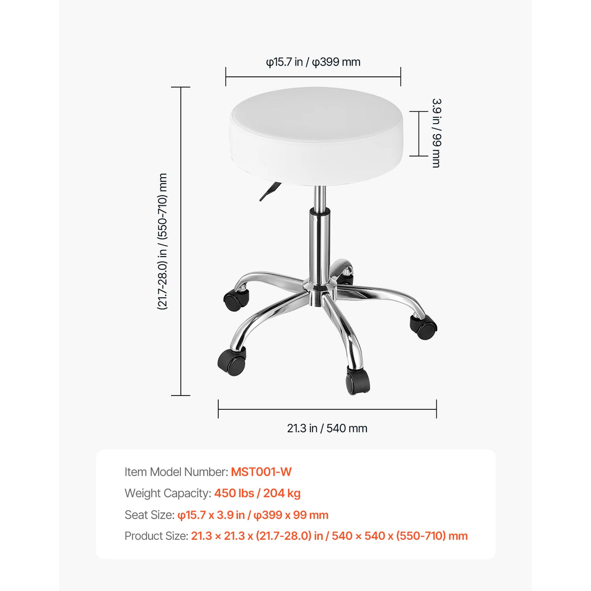 SucceBuy Adjustable Rolling Stool With Wheels for Salon Spa