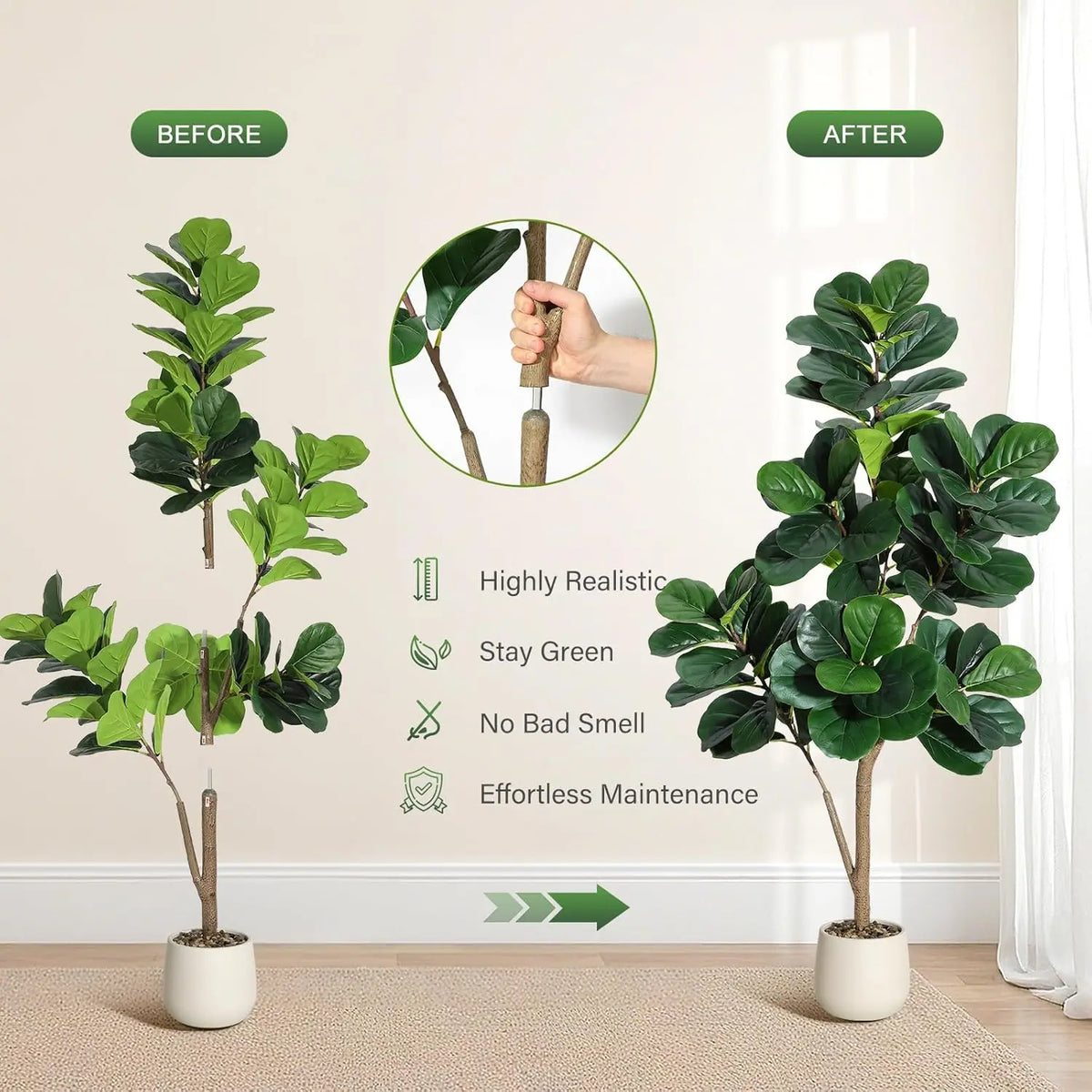 HiMiss Realistic Artificial Fiddle Leaf Fig Tree For Home