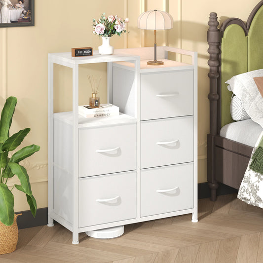 JHK Modern Fabric Drawer Chest With Metal Frame Raised Shelf