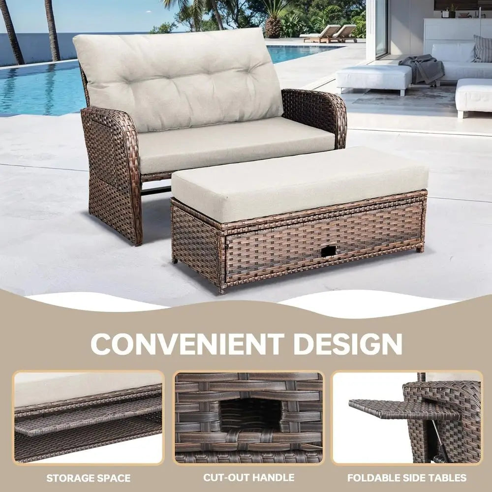 Outdoor Wicker Reclining Daybed With Stowable Side Tray