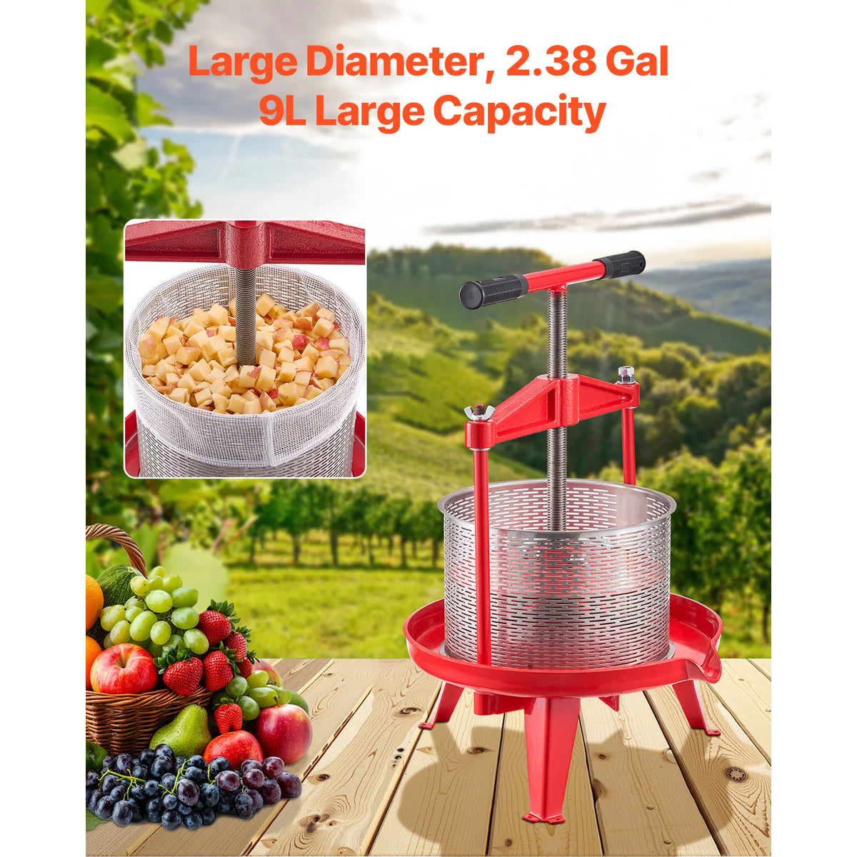 SucceBuy Stainless Steel Manual Fruit Wine Press for Juice Making