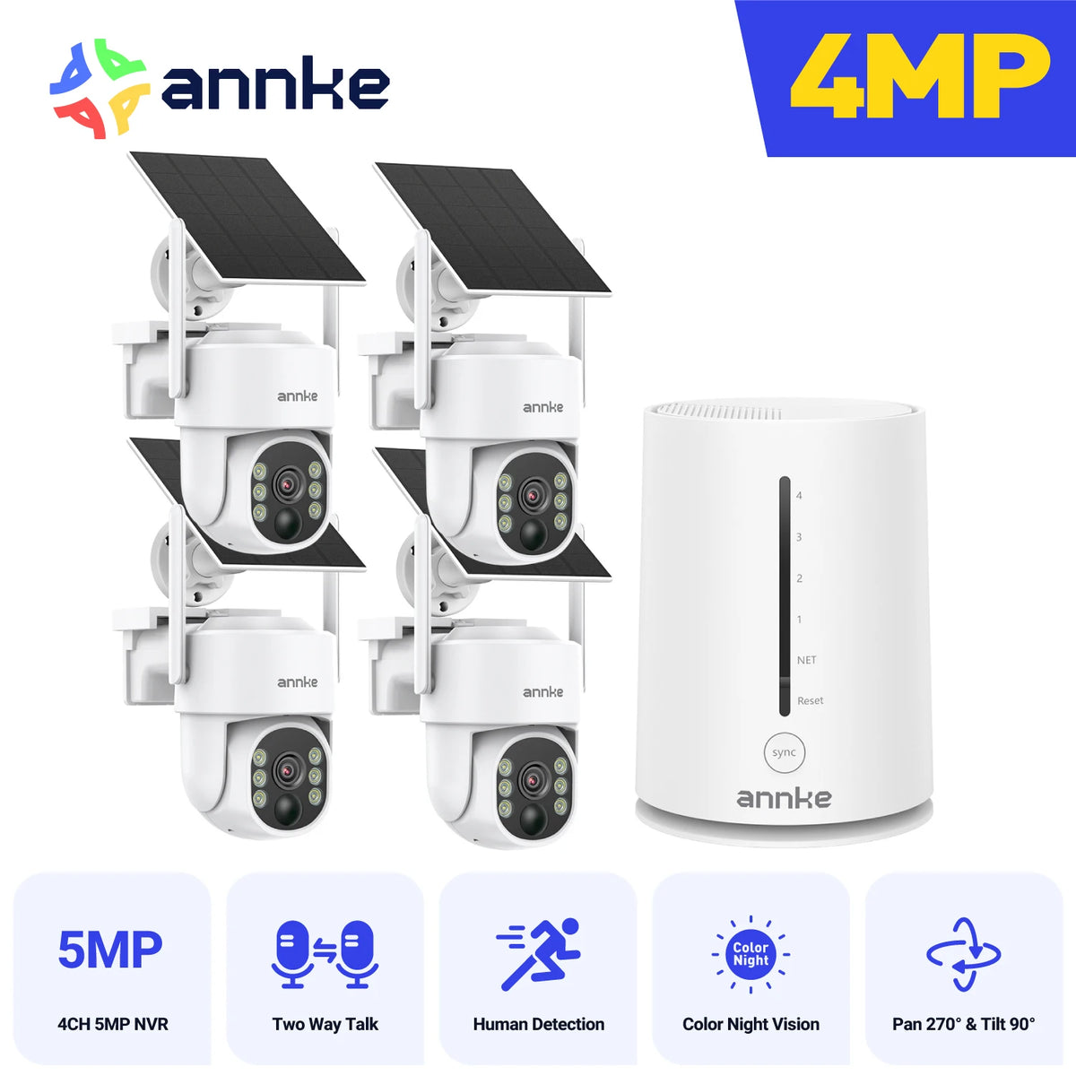 ANNKE 4MP Solar Wireless Security Camera System With NVR