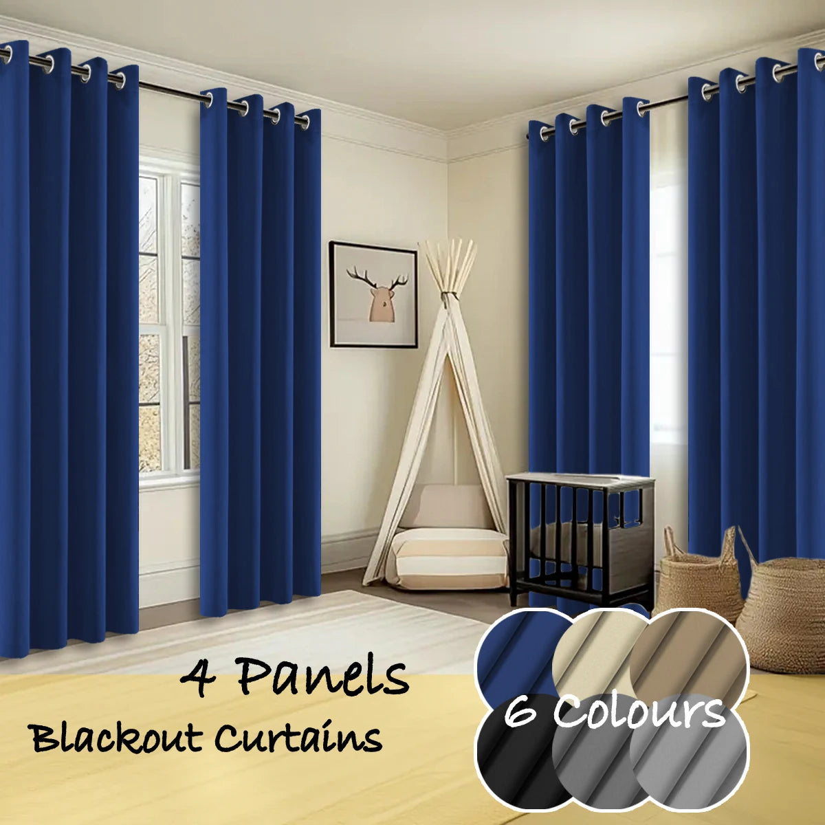 4 Panels Thermal Blackout Curtains Room Darkening Ring Top
