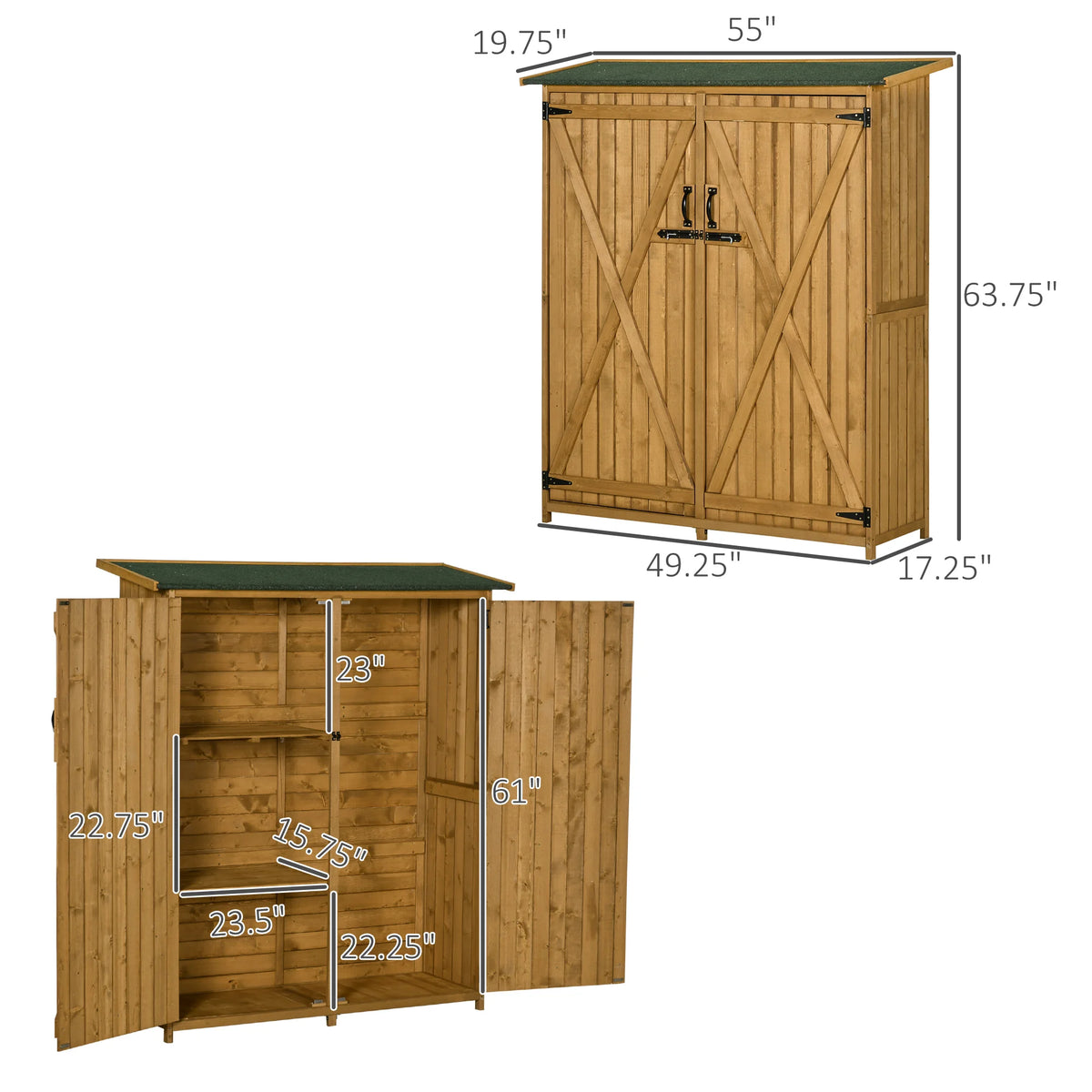Outsunny Waterproof Steel Garden Storage Shed with Roof and Shelves