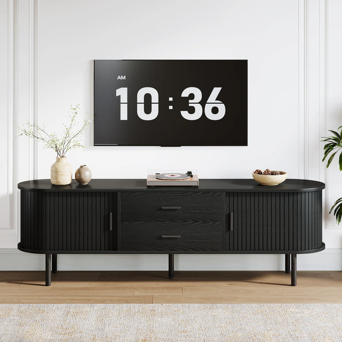 Tribesigns Mid Century Modern TV Stand With Sliding Doors