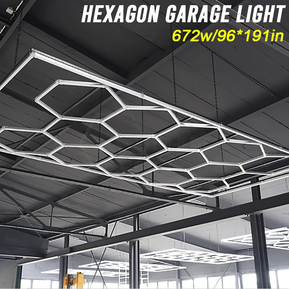 Honeycomb Hexagon LED Garage Lighting for Workshops and Auto Detailing