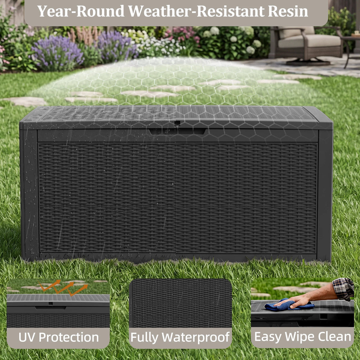 Outdoor Resin Rattan Waterproof Storage Deck Box With Lid