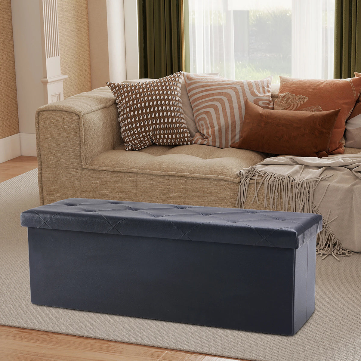 JHK Heavy Duty Synthetic Leather Storage Ottoman Footrest Bed Bench
