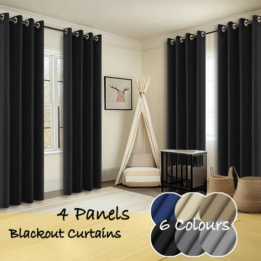 4 Panels Thermal Blackout Curtains Room Darkening Ring Top