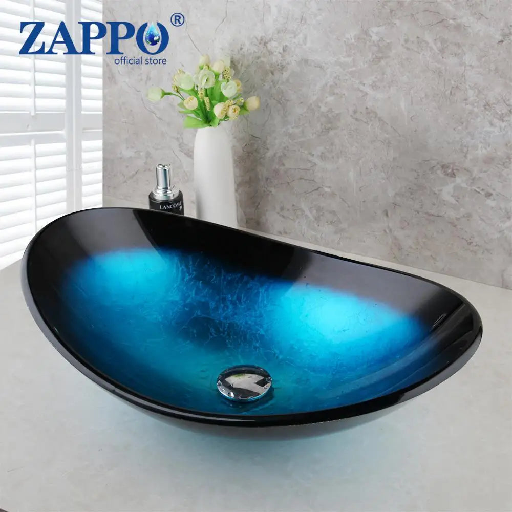 Mekkhal Tempered Glass Bathroom Oval Vessel Sink With Faucet