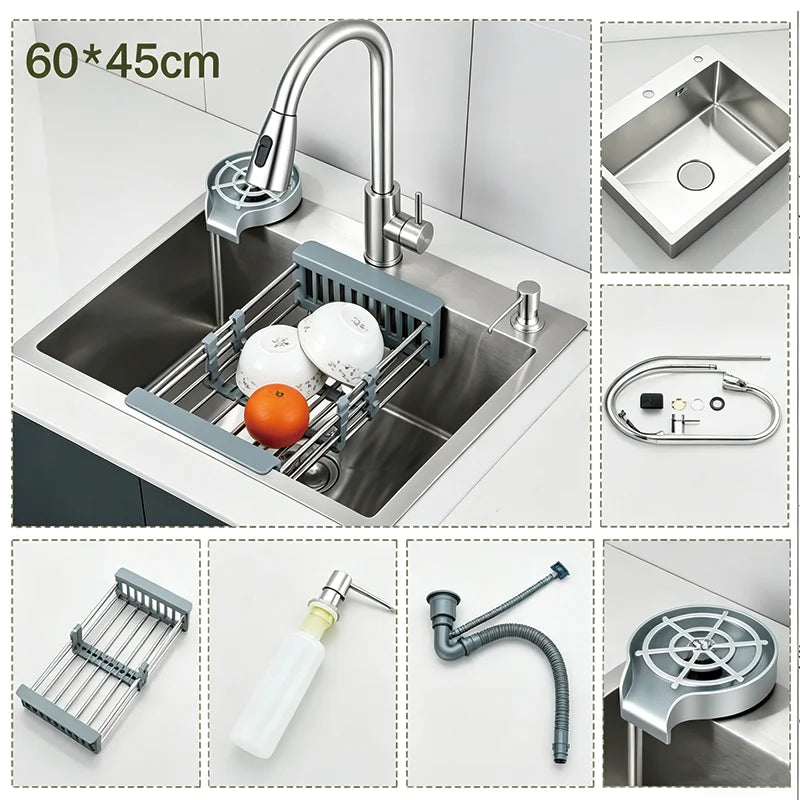 Stainless Steel Single Bowl Kitchen Sink With Pull Out Faucet