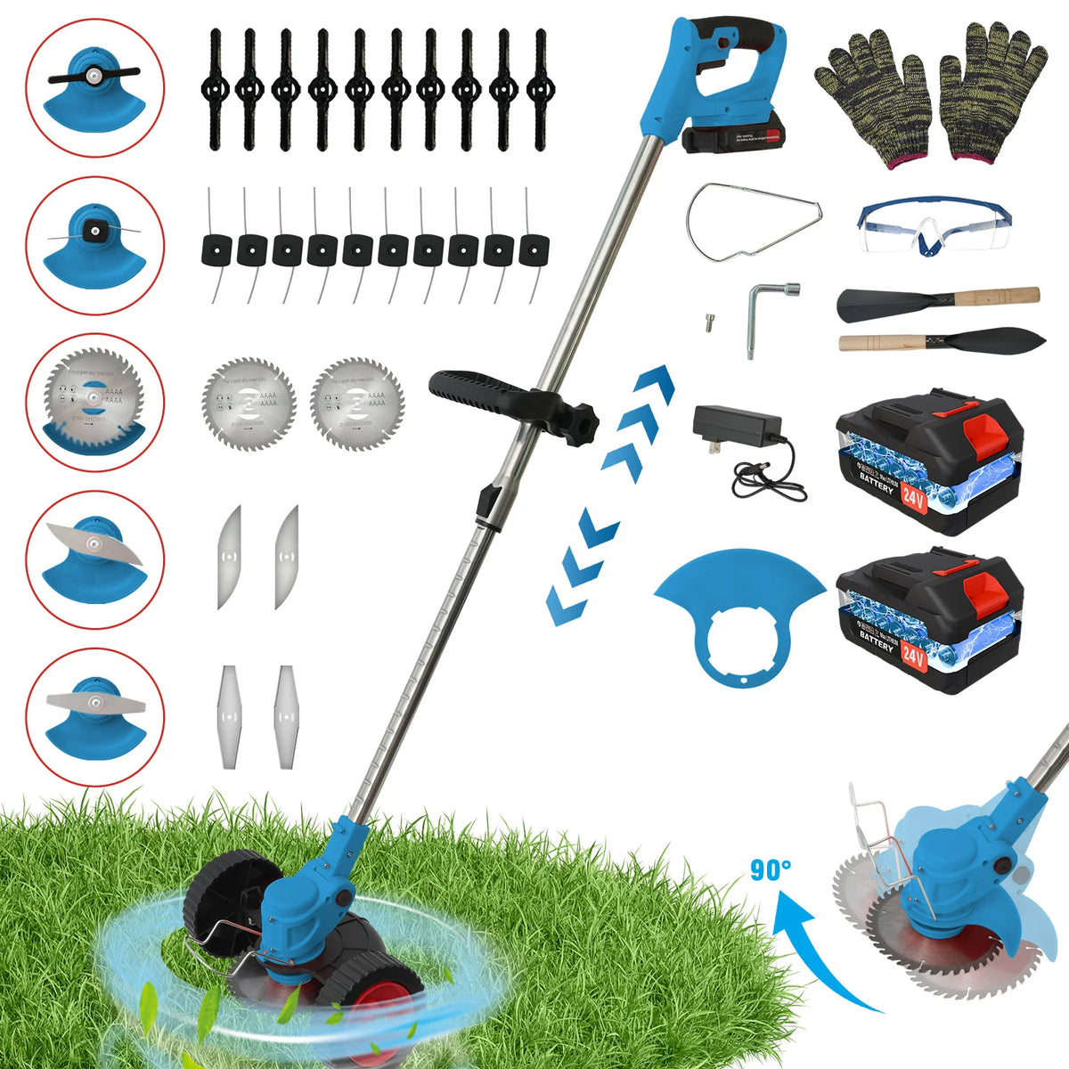 21V Cordless 3-In-1 Electric Lawn Trimmer With Battery Charger