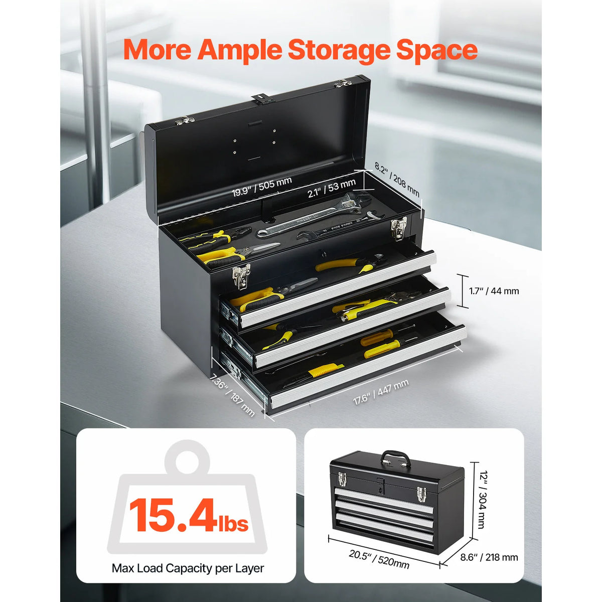 SucceBuy Three Drawer Metal Tool Chest With EVA Liners