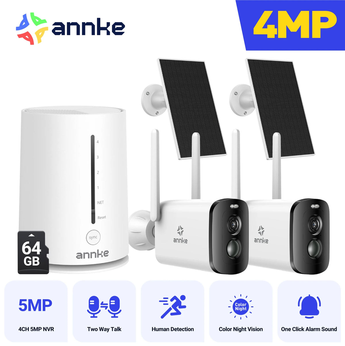 ANNKE 4MP Solar Wireless Security Camera System With NVR