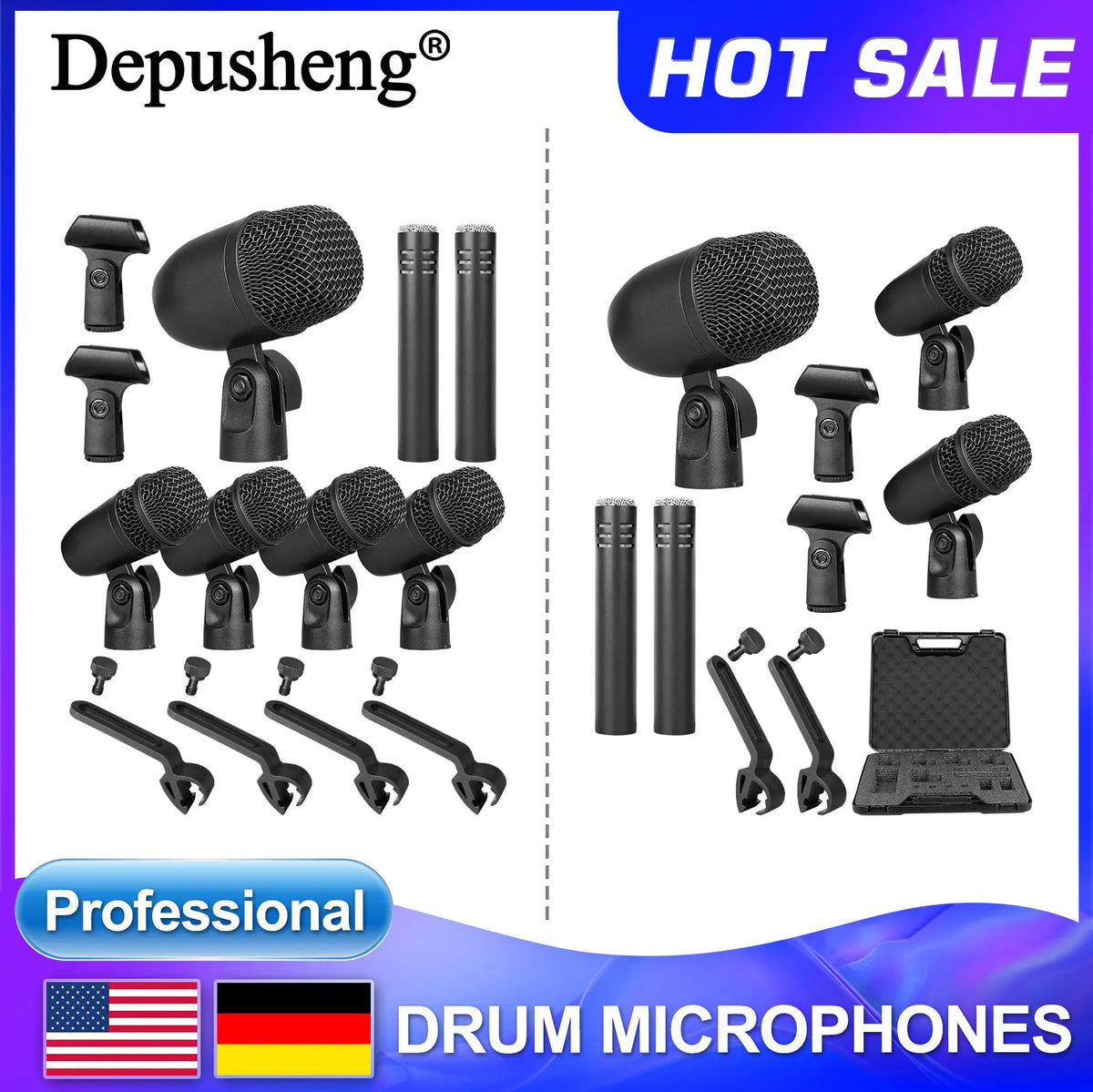 Depusheng Wired Dynamic Drum Microphone Set For Studio Recording