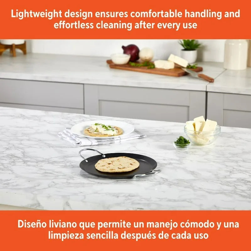 Carbon Steel Nonstick Round Comal With Comfortable Metal Side Handles