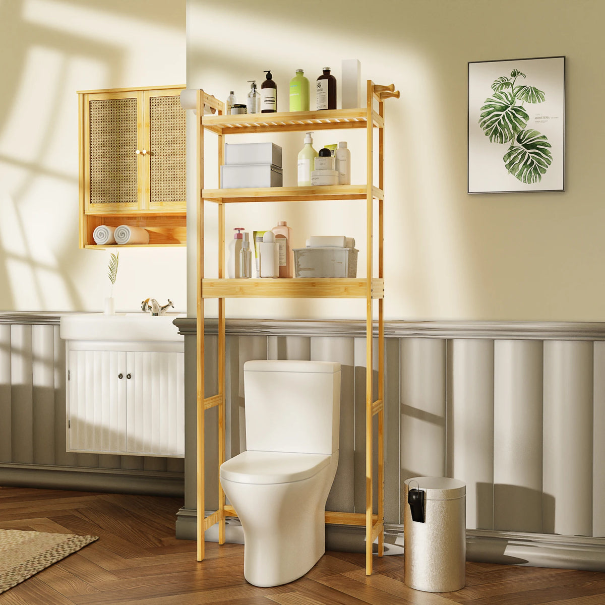 Bamboo Over Toilet Shelf Bathroom Storage Organizer Rack