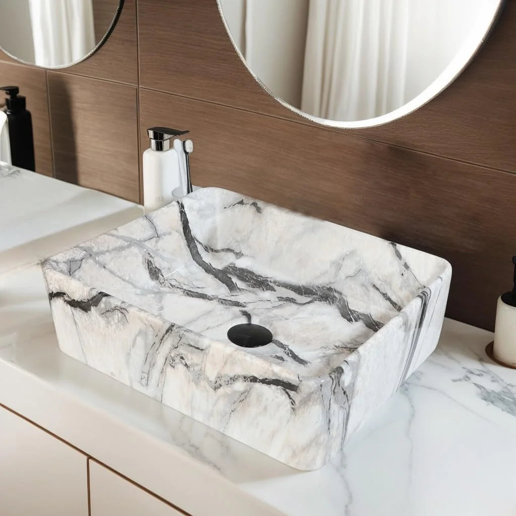 Mekkhala Rectangular Ceramic Vessel Sink Basin With Faucet