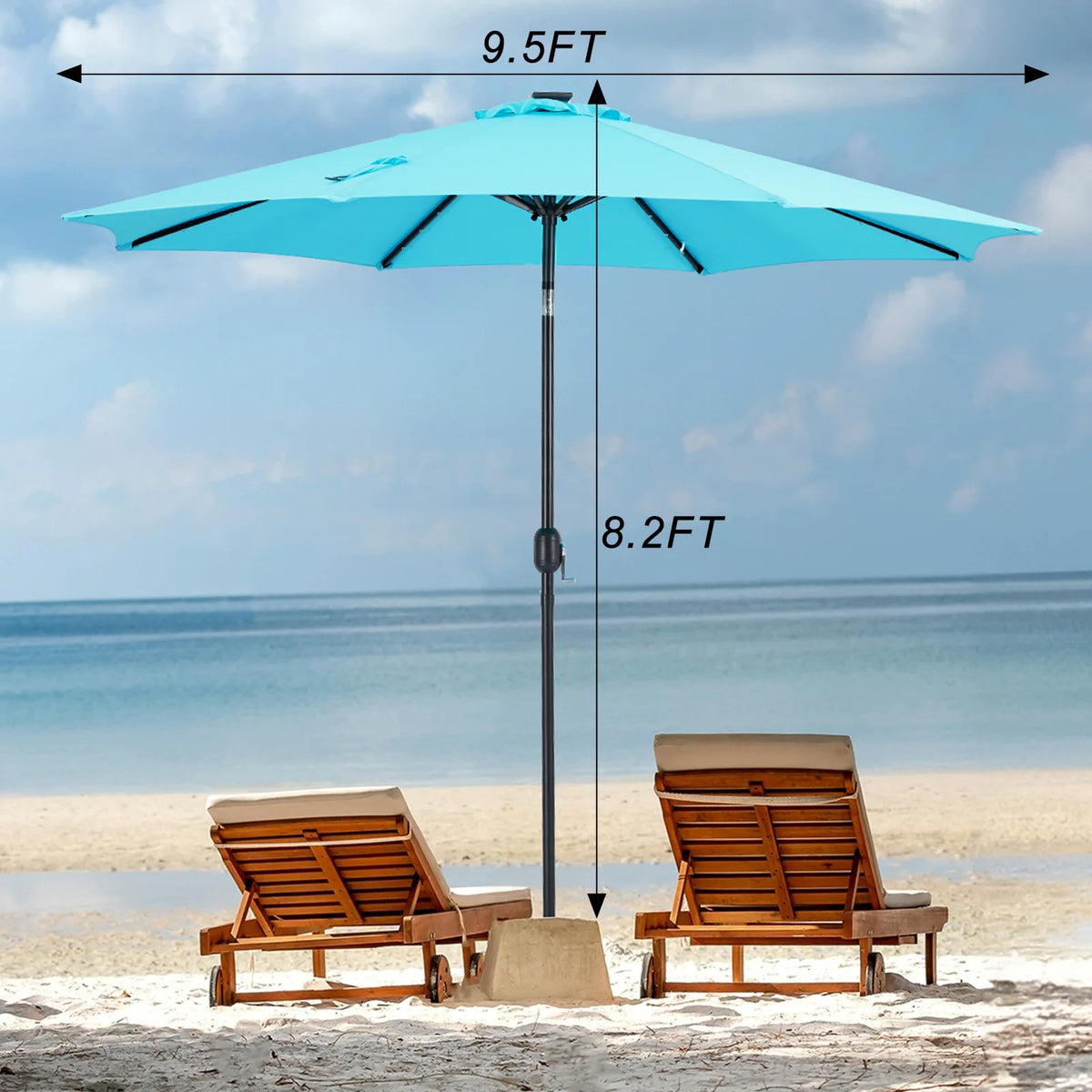 JHK Solar Patio Umbrella With LED Lights, Tilt And Crank