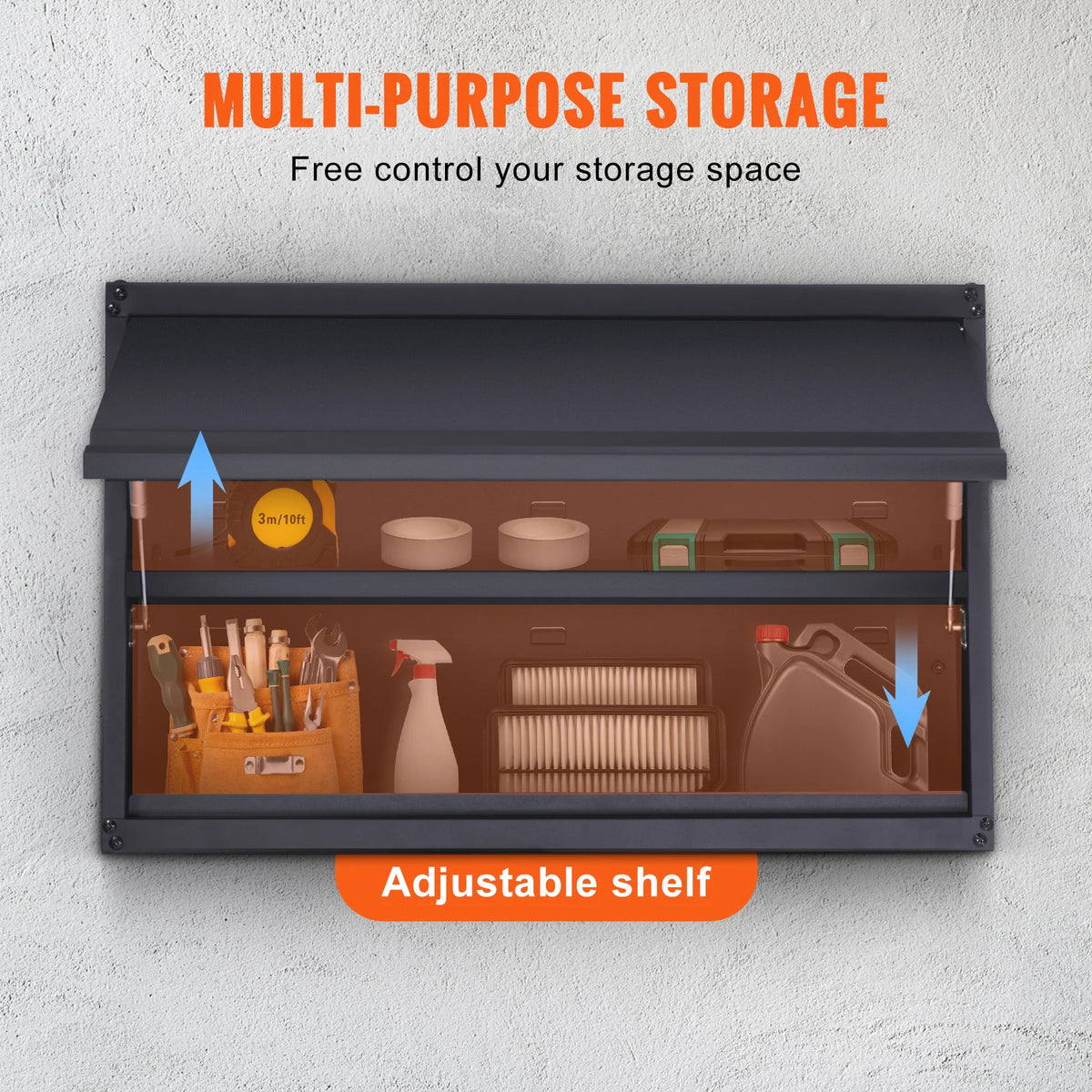 Wall Mounted Steel Storage Cabinet With Adjustable Shelves For Garage