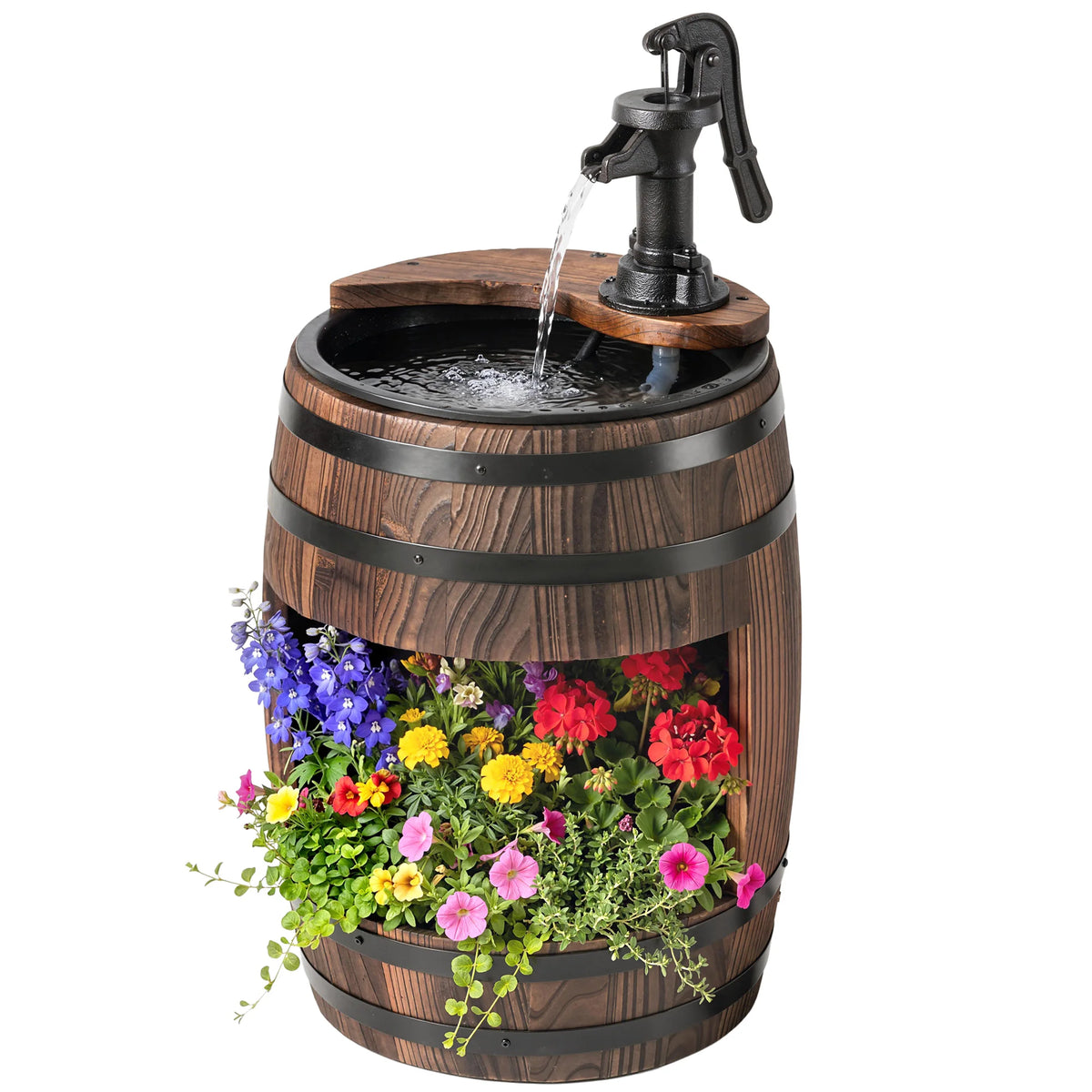 Outsunny Wooden Water Pump Fountain for Garden Patio Decor