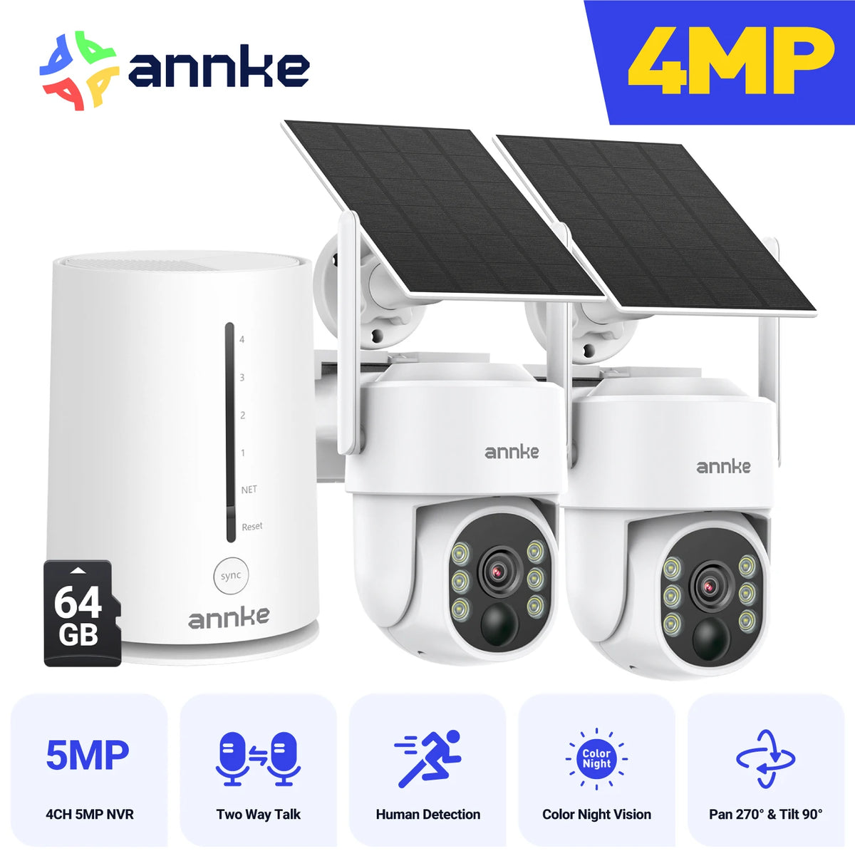 ANNKE 4MP Solar Wireless Security Camera System With NVR