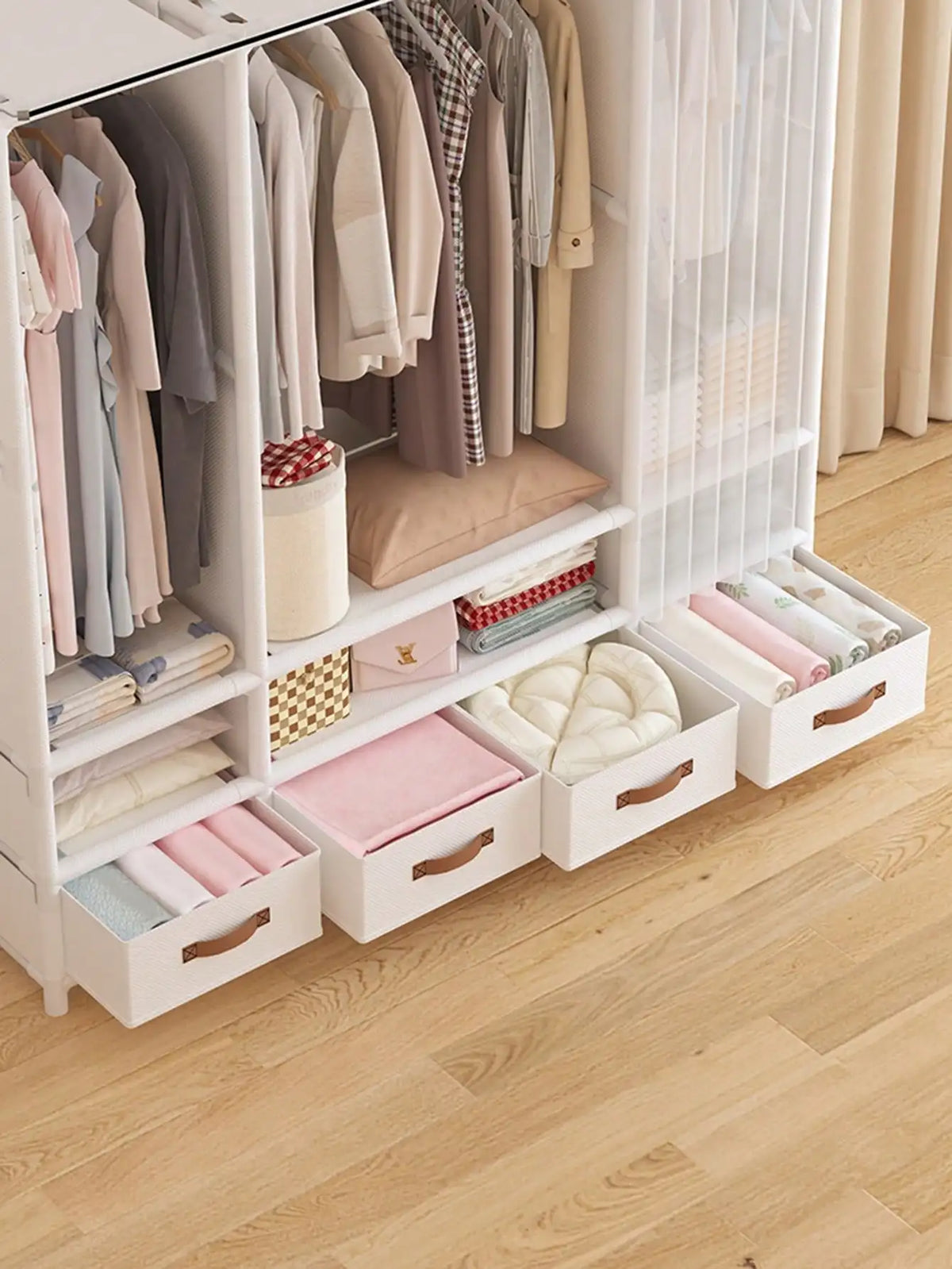 Portable Wardrobe Closet With Drawers Hanging Rods And Storage Shelves