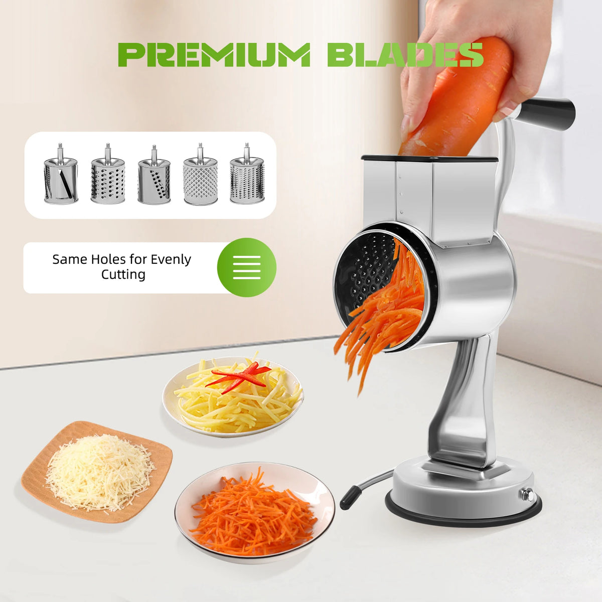 Stainless Steel Rotary Grater With Five Blades For Vegetables