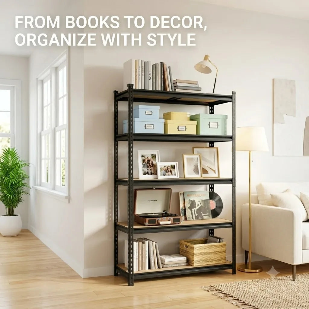 Heavy Duty Five Tier Metal Shelving Rack With MDF Shelves