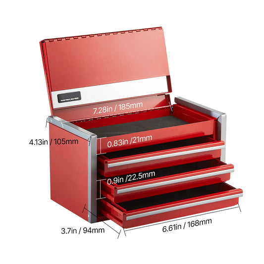 SucceBuy Portable Three Drawer Metal Tool Chest for Organized Storage