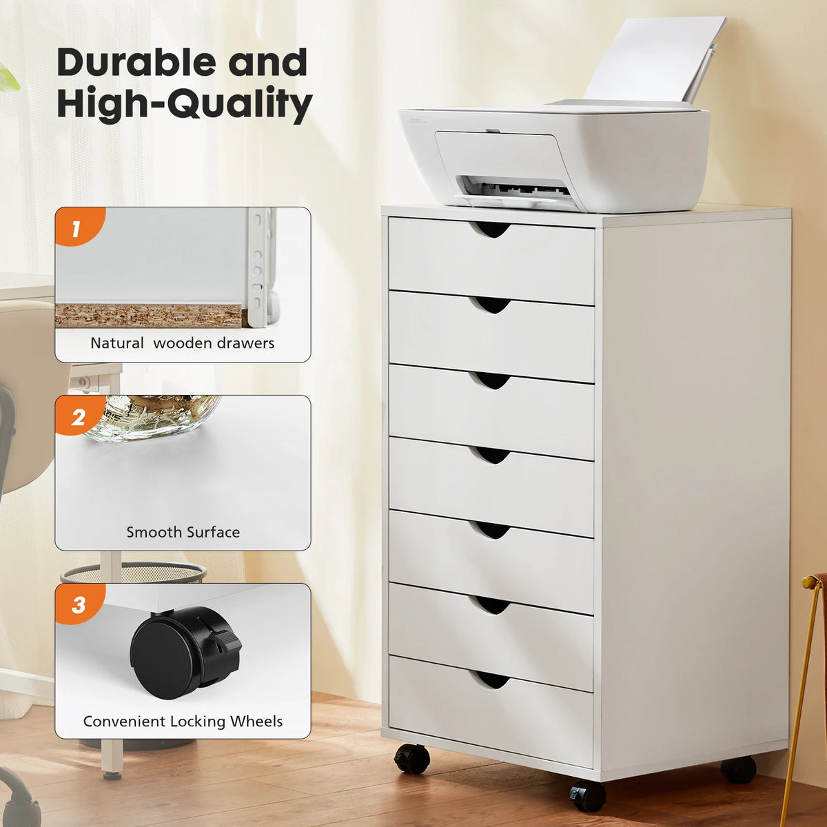 JHK 7 Drawer Wooden Mobile Filing Cabinet Desk Organizer Nightstand