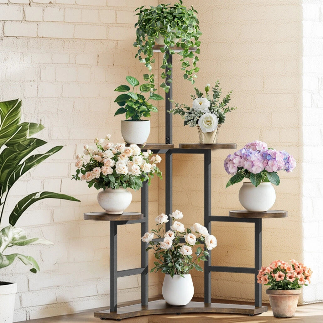 Wisfor Six Tiered Corner Plant Stand With Metal Shelves