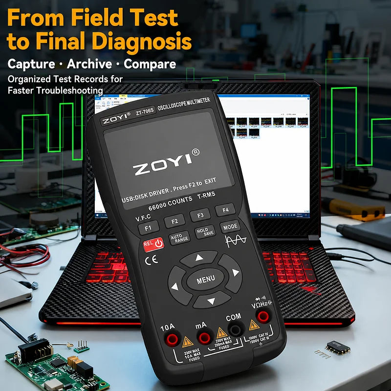 ZOYI Dual Channel 50MHz Handheld Oscilloscope Multimeter