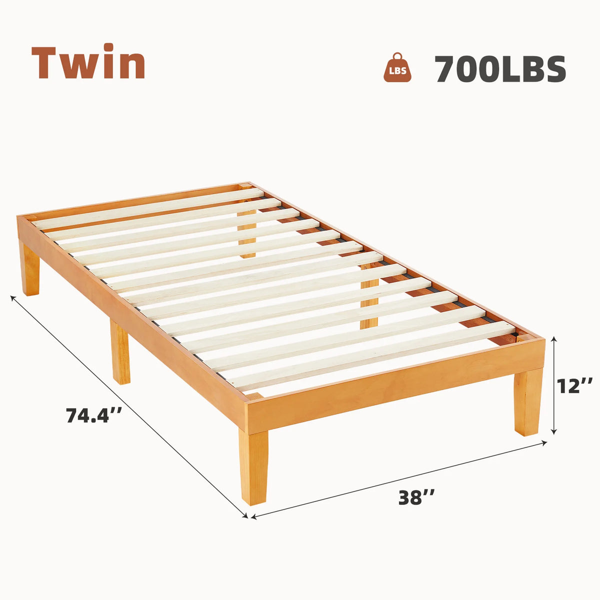 JHK Solid Wood Bed Frame With Sturdy Platform Slat Support
