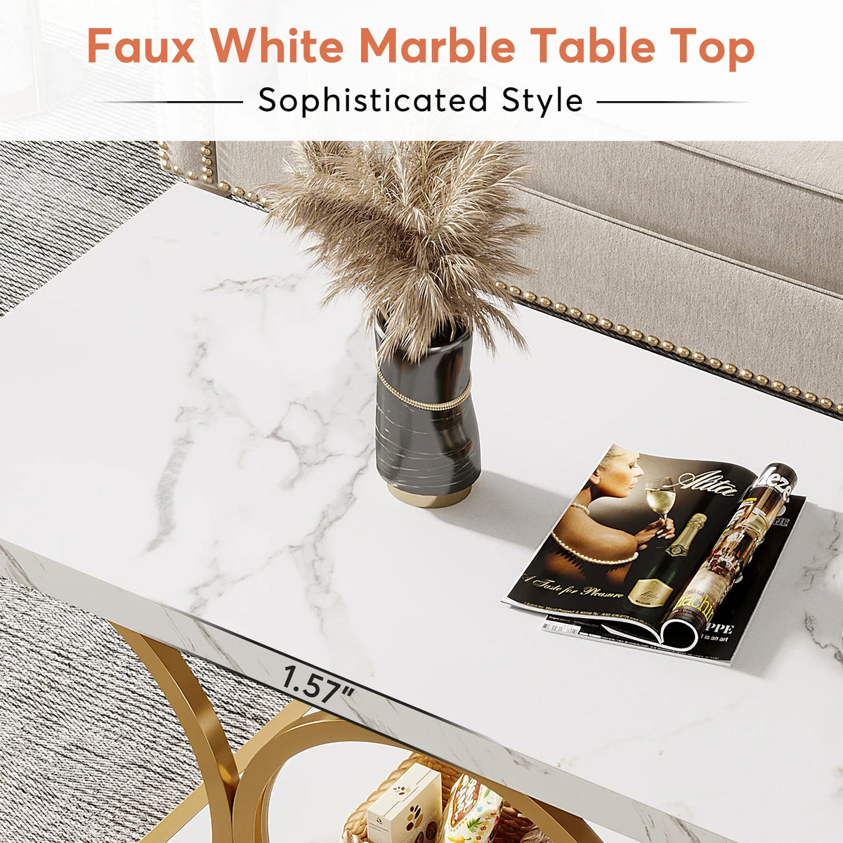 Tribesigns Modern Rectangle Coffee Table With Two Tier Shelving