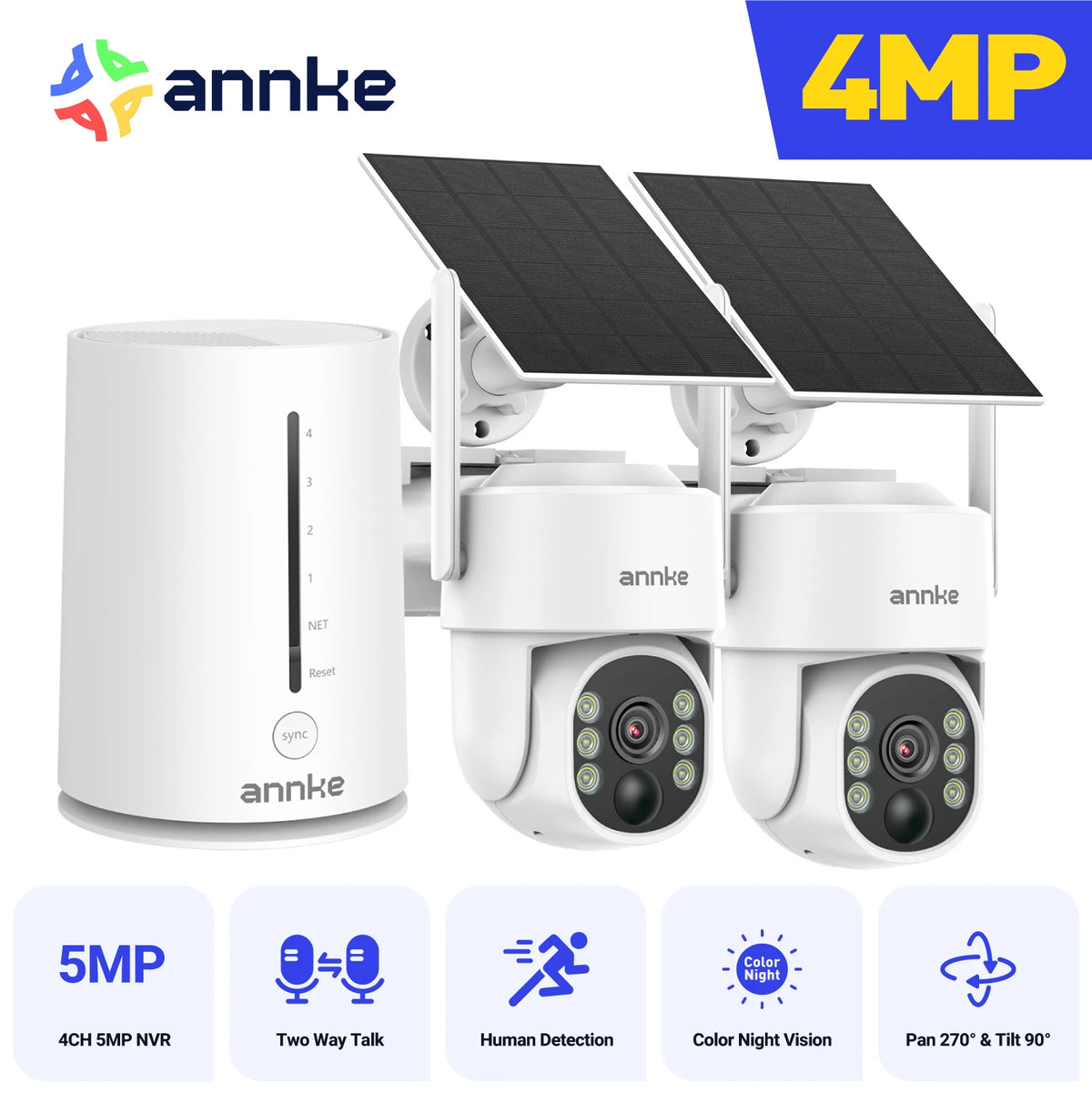 ANNKE 4MP Solar Wireless Security Camera System With NVR