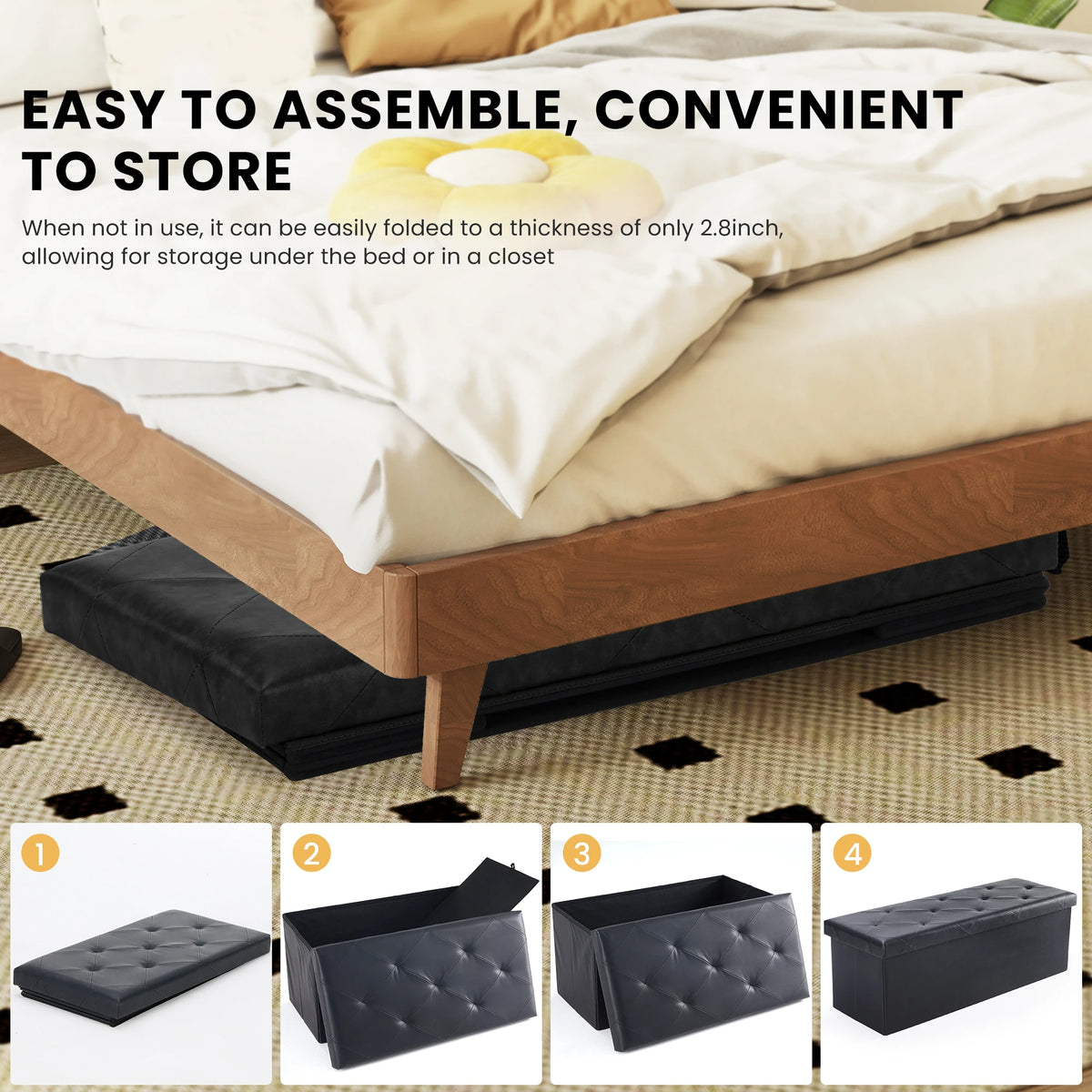 JHK Heavy Duty Synthetic Leather Storage Ottoman Footrest Bed Bench
