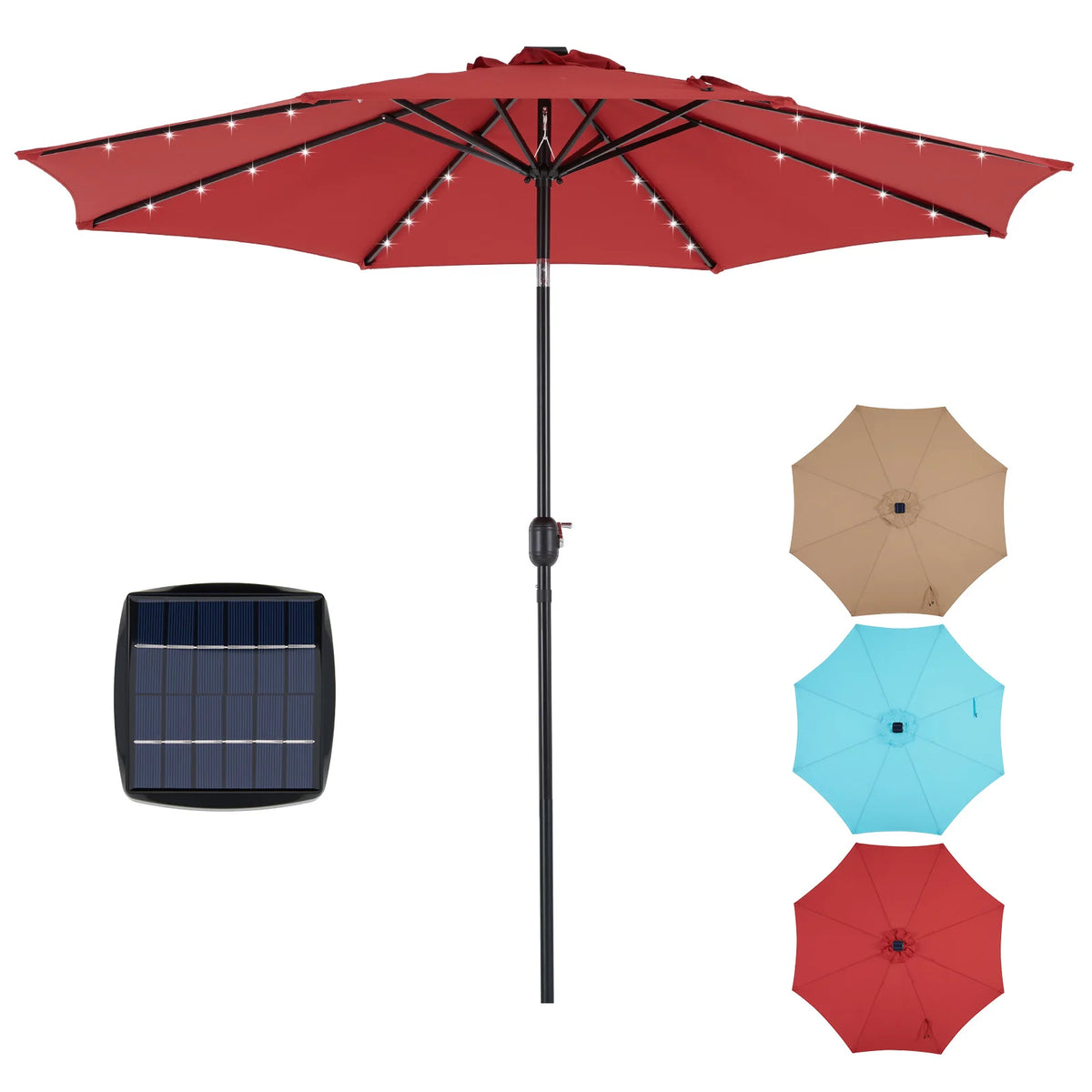 JHK Solar Patio Umbrella With LED Lights, Tilt And Crank
